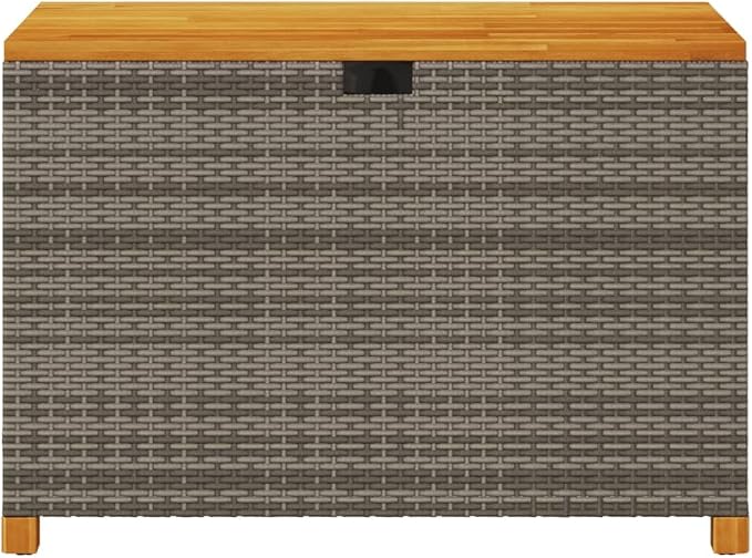 Patio Garden Storage Box, Outdoor Storage Box Deck Box, Entryway Storage Box with Seat for Patio Garden Balcony Yard, Gray 43.3"x21.7"x24.8" Poly Rattan Acacia Wood,-350