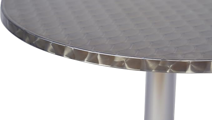 BTEXPERT Indoor Outdoor Restaurant Stainless Steel Aluminum Metal Slat Stack Lightweight, 4 Chairs with a 27.5" Round Table, Silver/Black