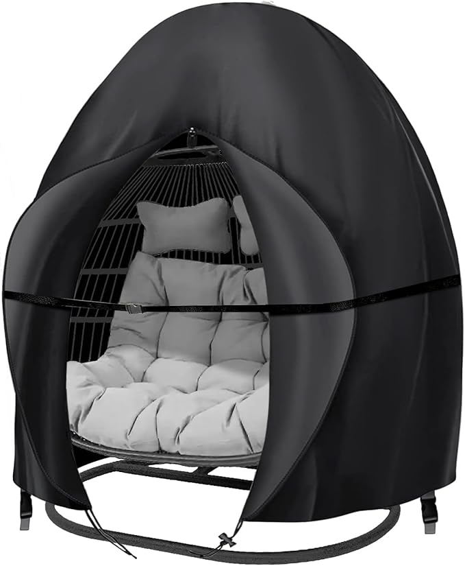 Patio Egg Chair Covers with Zipper, 91x80 Inches, Extra Large Double Cover for Egg Chairr Outdoor Furniture, Heavy Duty Swing Hanging Eggs Chair Cover Waterproof, Anti-UV, Dust-proof Black