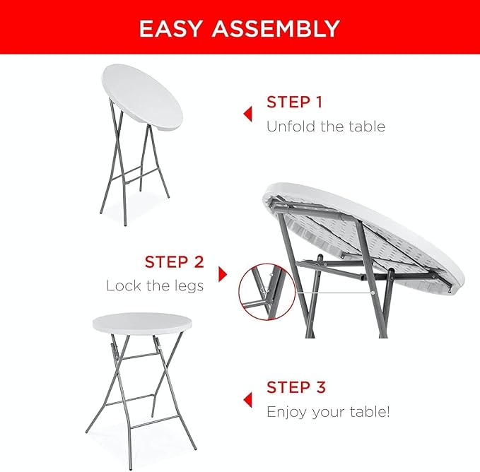 PRO&Family 32 Inch Round Cocktail Table White Tall Round Table Foldable Bar Table Outdoor High Top Table Foldable High Top Table Bar Height Folding Table Cocktail Tables for Parties Bar Height (6)