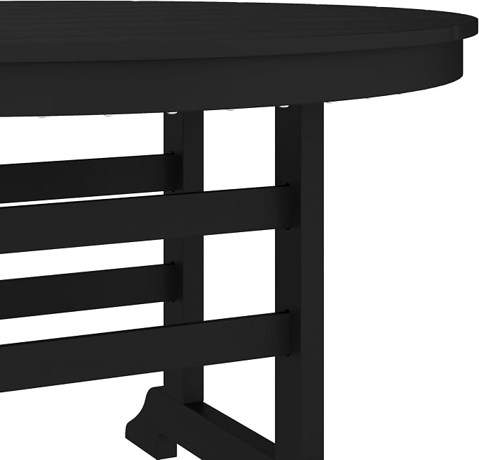 Merrick Lane Leary 48" Round Dining Table for 4 in Black All-Weather Recycled HDPE