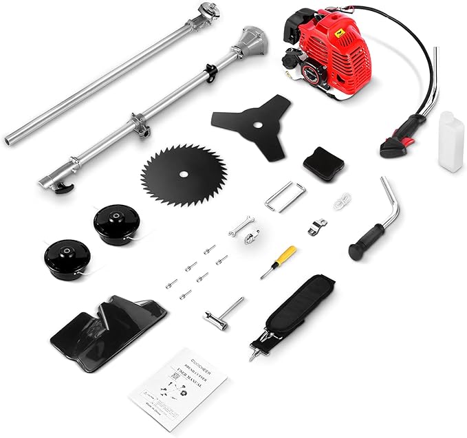 Weed Eater 58CC Weed Wacker 4-in-1 Gas Powered Brush Cutter, Straight Shaft String Trimmer with U-Handle and Trimming Heads for Grass/Heavy Bush/(Red)
