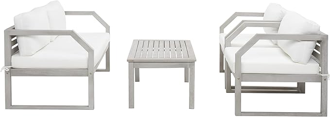 SAFAVIEH Outdoor Collection DREN Grey/Beige Cushion 4-Piece Conversation Patio Set