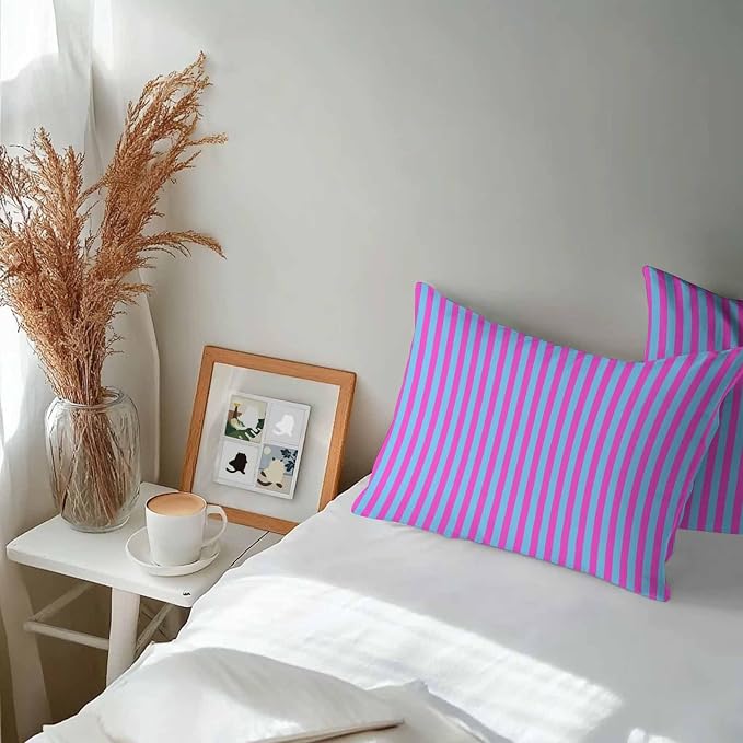 Lumbar Pillow Covers 20x12 Inch Set of 2, Purple Striped Waterproof Outdoor Cushion Covers, Geometric Pink Vertical Solid Rainbow Decorative Pillowcases for Couch, Sofa, Bed, Garden, Patio