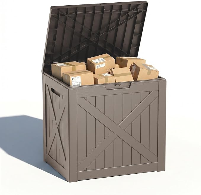 Vixzen 40 Gallon Package Delivery Boxes for Outside Secure Parcel Drop Storage Deck Box Outdoor Waterproof UV Resistant Resin Lockable MailBox for Porch Patio(Beige)