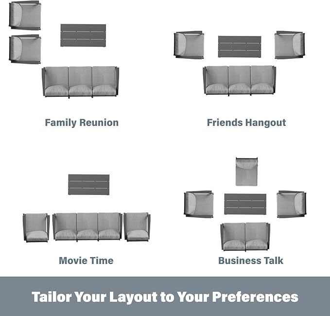 HDPE Patio Conversation Set, 6-Piece All Weather Outdoor Furniture Set with 1 Single Rocking Armchairs for Deck, Lawn, with Cushion, Gray