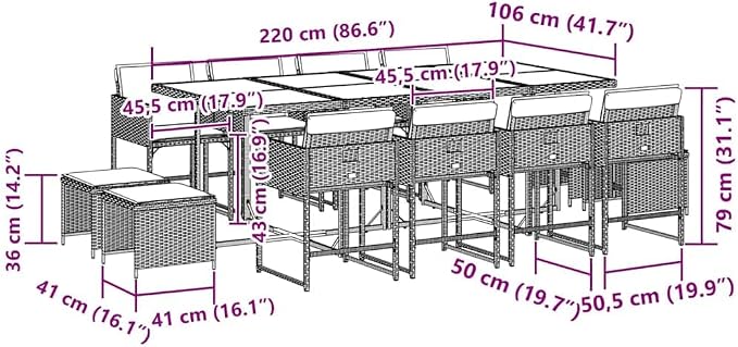 Large Rectangular Garden Dining Table, Outdoor Patio Furniture Set with Synthetic Poly Rattan and Solid Acacia Wood, Weather-Resistant Table for Backyard and Terrace