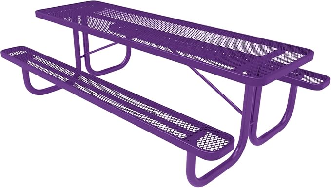 COATEDOUTDOORFURNITURE Heavy-Duty Portable Outdoor Picnic Table, Thermoplastic Coated Expanded Metal Commercial-Grade Patio Furniture Made in America (8ft Rectangular, Purple with Purple Frames)
