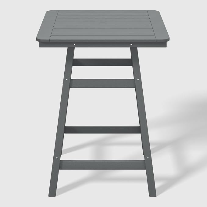 WestinTrends Malibu Square Outdoor Patio Counter High Bistro Bar Table with Umbrella Hole 37" Tall, Gray