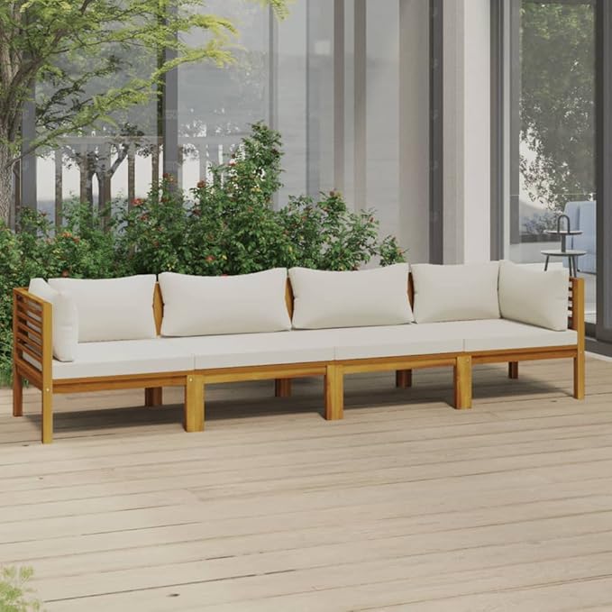 4-Seater Patio Sofa,Outdoor Garden Conversation Set,Patio Outdoor Set Suitable Suitable for Patio,Deck,Balcony,Garden with Cream Cushion Solid Acacia Wood