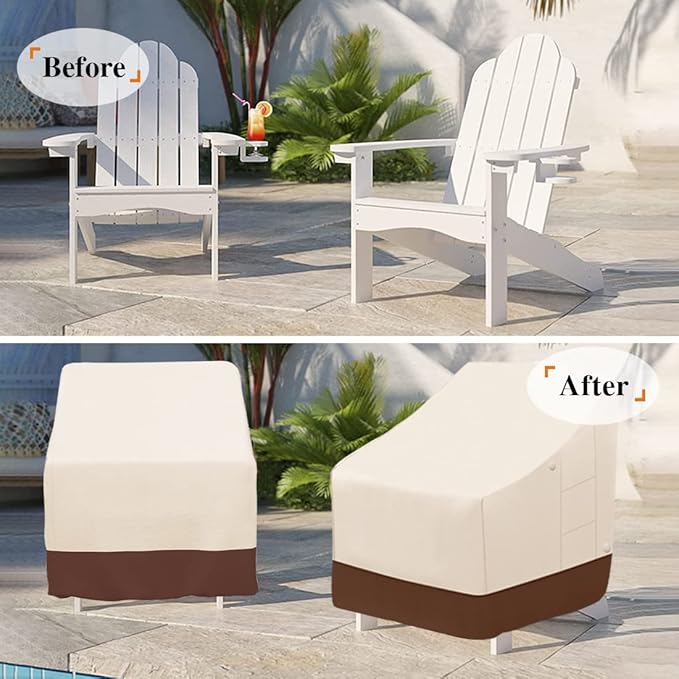 Tuyeho Patio Chair Cover 38 x 31 x 30 inch, 900D Heavy Duty Outdoor Adirondack Chair Cover, Waterproof & Weather Resistant for Your Patio Lounge Deep Seat Chair (Beige & Brown)