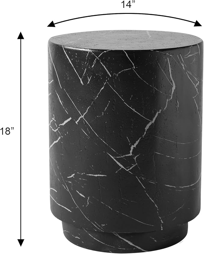 LeisureMod 14” Wide Round Side Table in Fiberstone with Travertine/Painted Finish Tapered Base Indoor and Outdoor Use for Modern Home, Living Room, Patio, Backyard Ramble Collection (Black Marble)