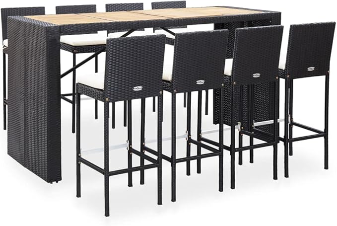 Patio Bar Set with Cushions,Patio Lounge Set,Outdoor Furniture,Outdoor Furniture Sets,Patio Conversation Sets,for Garden,Deck,Backyard,9 Piece Poly Rattan Black