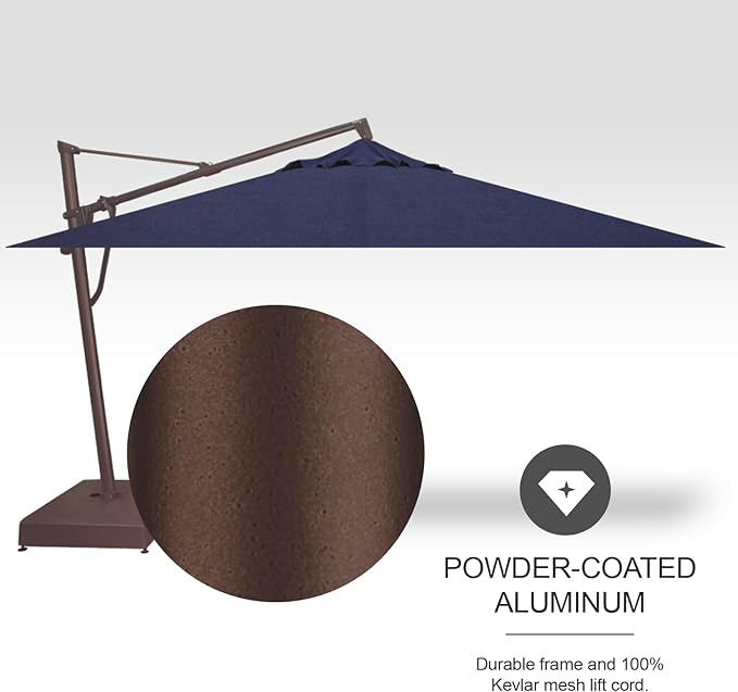 Treasure Garden AKZ PLUS Cantilever Umbrella 10'x13' Rectangular Sunbrella Spectrum Indigo Canopy and Bronze Frame with Stationary Base