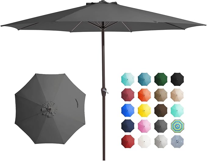 JEAREY 12' Patio Umbrellas Outdoor Table Market Umbrella w/Crank, 8 Sturdy Ribs, UV Protection Windproof for Garden, Deck, Backyard, Pool(Gray)