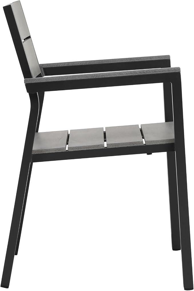 Modway Maine Aluminum 5-Piece Outdoor Patio Dining Set with 63" Dining Table and Four Dining Armchairs in Brown Gray