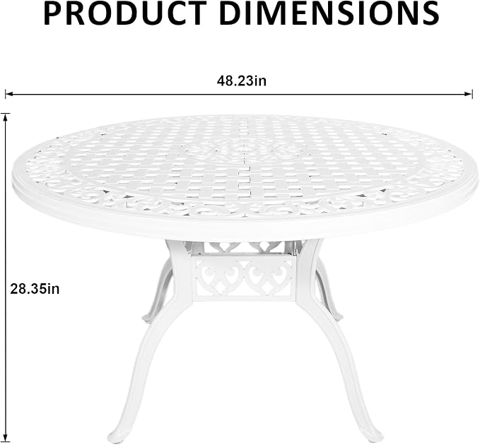 Patio Dinning Set Weather Resistant Cast Aluminum Patio Furniture Set with Umbrella Hole, Bistro Dining Set for Garden (48" x 48" Table B and 4 Chairs White, 5 Pieces)