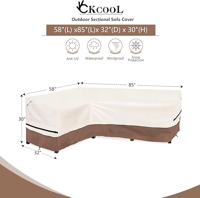 okcool Outdoor Sectional Sofa Cover Waterproof-L-Shaped Patio Furniture Covers for 4-Seater Outdoor Sectional Furniture Couch 58”W (Left Side) x 85”W (Back Length),Beige & Brown