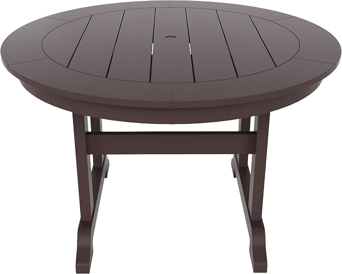 WestinTrends Dylan Adirondack Outdoor Dining Set for 4, All Weather Poly Lumber Patio Table and Chairs Set of 4, 47" Trestle Round Dining Table and Seashell Adirondack Dining Chair, Dark Brown