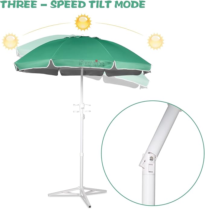 6.5ft Portable Beach Umbrellas for Sand Beach UV 50+ Umbrella with Tilt & Steel Pole, Protection with Heavy Duty Anchor, Patio Umbrella with Carry Bag