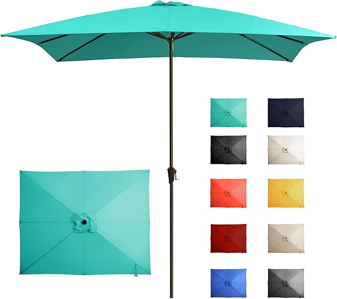 Ayge 8x10FT Large Rectangular Patio Umbrella Outdoor Table Umbrella w/Crank Rectangle Market Umbrella UV Protection for Garden, Deck,Lawn,Yard & Pool,Turquoise