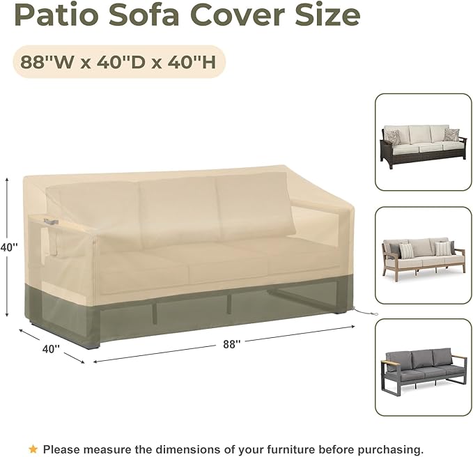 BPS Patio Sofa Cover, Waterproof 600D Oxford Outdoor Couch Cover with Attached Storage Bag and Reflective Handles for Patio 3-Seater Loveseat and Bench, 88''W x 40''D x 40''H