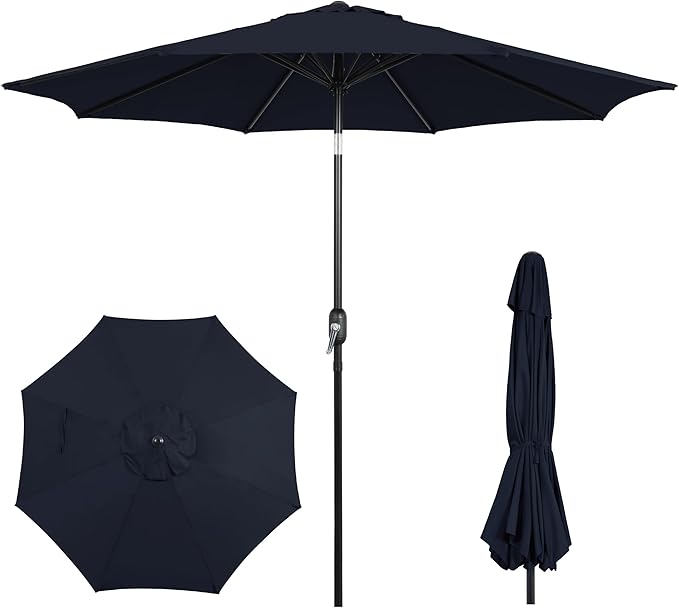 9FT Outdoor Patio Umbrella with Push Button Tilt and Crank, Market Umbrella, 8 Heavy-Duty Ribs, Outdoor Table Umbrella for Garden, Deck, Poolside & Backyard