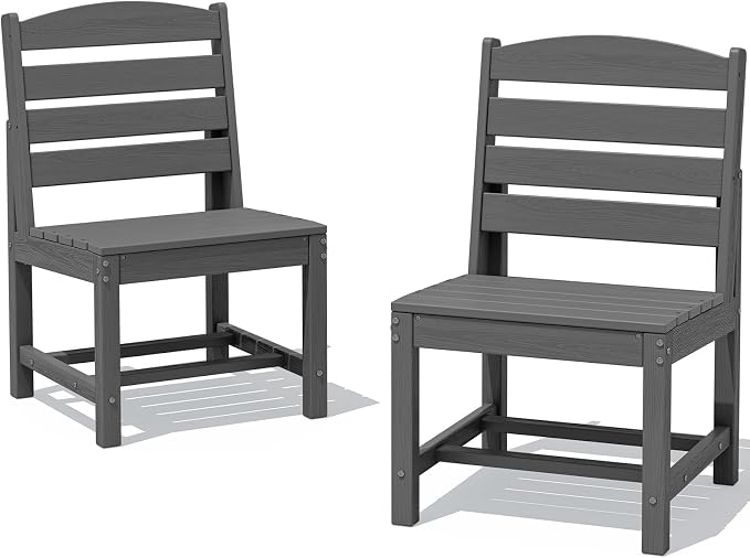 SERWALL Armless Outdoor Dining Chair Set of 2, All Weather Resistant, Gray | Armless Dining Chairs built to last with 330 lb capacity. Compact 24.6"Dx19.3"Wx33.6"H. Weatherproof & easy to clean.