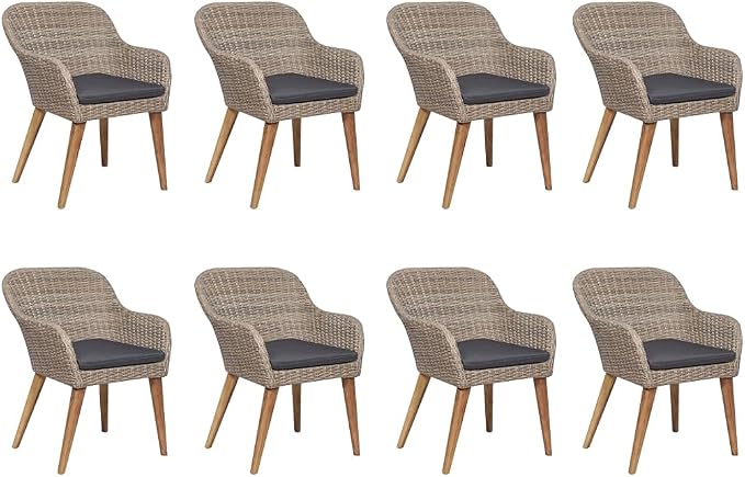9 Piece Patio Dining Set, Outdoor Wicker Rattan Table and 8 Chairs with Soft Cushions for Garden, Backyard, Deck, and Poolside Furniture, Brown