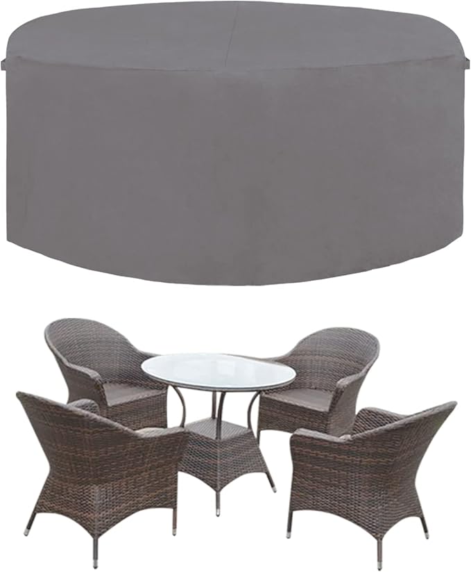 Easy-Going 600D Heavy Duty Round Patio Furniture Cover, Outdoor Table and Chair Set, Waterproof Sectional Cover (62"DIAx 28"H, Grey)