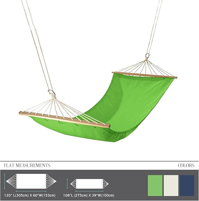 Clara Clark Heavy Duty Hammock – Quilted Fabric, Double Size Spreader Bar. Cotton Rope with Polyester Material-Large- Garden Green