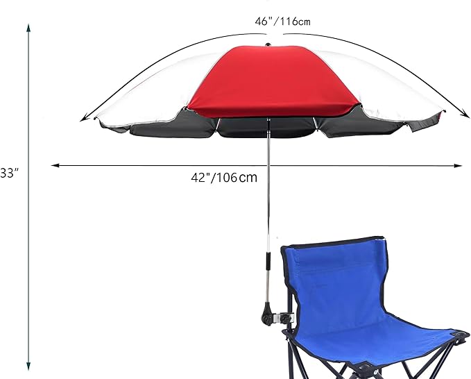 Chair Umbrella with Clamp,46 inches UPF 50+ Clip on Parasol for Patio,Beach Chairs,Strollers,Wheelchairs,Golf Carts
