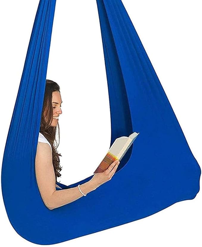 Kids Soft Swing Chair Indoor Therapy Swing Cuddle Hammock Autism ADHD Aspergers Children Elastic Parcel Steady Seat Swings Max Load 200KG (Color : Blue, Size : 100 x 280 cm)