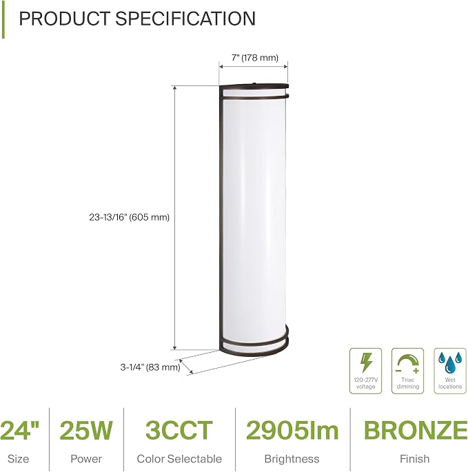 ASD 24 Inch LED Outdoor Sconce Lights - 25W 120-277V 3000K 4000K 5000K Bronze Exterior Lighting Fixtures, Dimmable Exterior Lights for House, Modern Patio Wall Light Fixture ETL