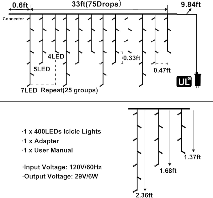 33ft 400 LED Icicle Lights for Outside Warm White Christmas Lights Outdoor | Plug in Connectable Twinkle Lights 8 Modes Timer Waterproof for House Patio Eaves Window Party Indoor Holiday Xmas Decoration