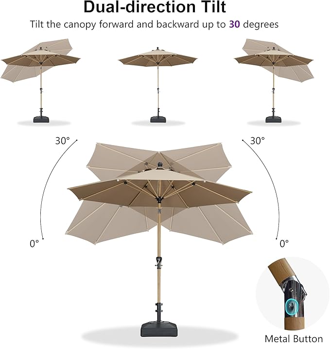 PURPLE LEAF 9 Feet Patio Umbrella Outdoor Table Umbrella Aluminum Round Market Umbrella with Push Button Tilt & 8 Sturdy Ribs and Crank Commercial Sun Umbrella for Garden Patio Balcony, Taupe