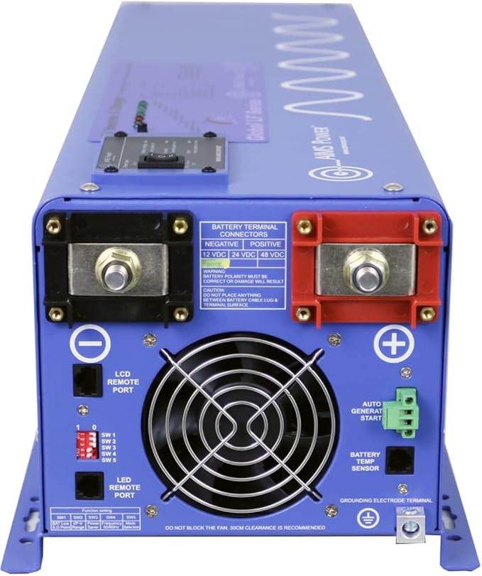AIMS Power PICOGLF4012120240VS Pure Sine 4000W Low Frequency Inverter Charger, 12000W Surge for 20 Seconds, 120/240 VAC Output Split Phase Charges, 115 Amp Battery Priority Selector