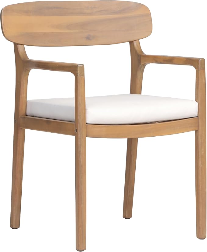 Christopher Knight Home Zoa Acacia Wood Dining Set for 6, Outdoor Dining Table with Dual Slatted Pedestal Bases, Outdoor Dining Chairs with Cushions, 7 Piece Patio Dinner Set, Beige/Teak