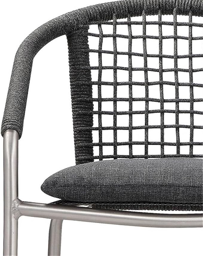 BOWERY HILL 7 Piece Outdoor Dining Set, Slate Gray Rope and Aluminum, Rectangular Table 73x36 in, Stackable Chairs with Fade Resistant Cushions, Contemporary Patio, Backyard, Poolside Dining