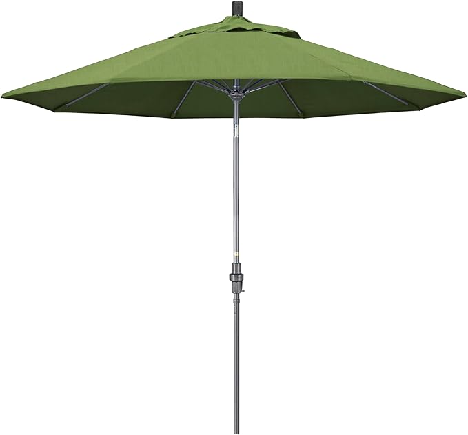 California Umbrella 9' Rd. Crank Lift, Collar Tilt, Aluminum Pole, Fiberglass Rib Patio Umbrella, Hammertone Grey Finish, Sunbrella Spectrum Cilantro