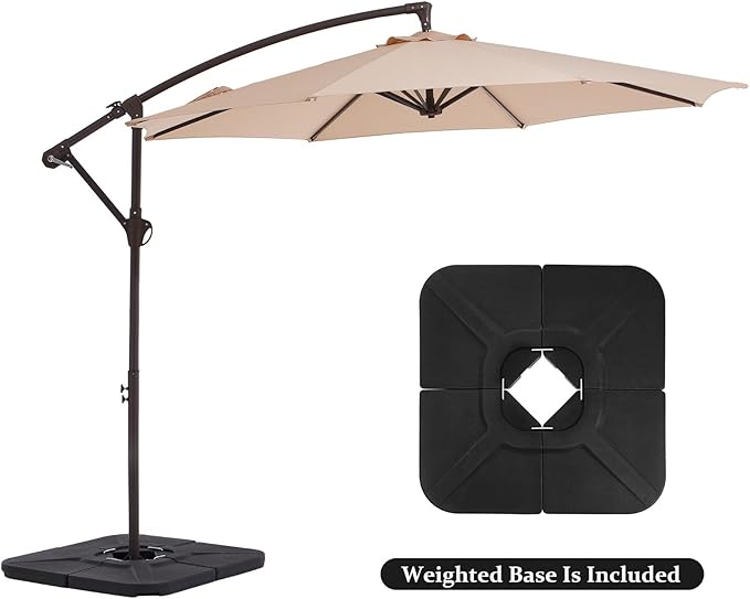 10FT Patio Umbrella, Outdoor Offset Cantilever Umbrella with Sturdy 8 Ribs and Reinforced Base, Easy Tilt Adjustment for Backyard Pool Garden,Beige