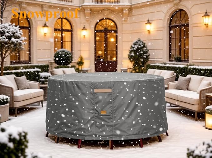 600D Heavy Duty Waterproof Patio Furniture Covers UV Resistant Round Outdoor Table Chair Covers Medium Round 62"Diax28"H Dark Grey