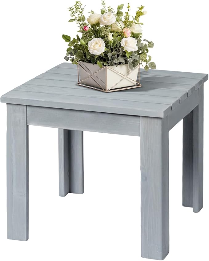 VINGLI Outdoor Wooden Side Table, Square Patio Side Table, Small Outdoor Table for Patio, Backyard, Garden, Poolside, Balcony, Adirondack Conversation End Table (Grey)
