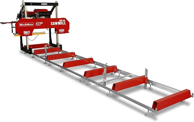MechMaxx 36" MAX Portable Sawmill, 25HP 688cc HONDA GX690 V-Twin Engine, 35" Board Width, 20' Track Length, (10 x Blades Included),Model SM36HMAX