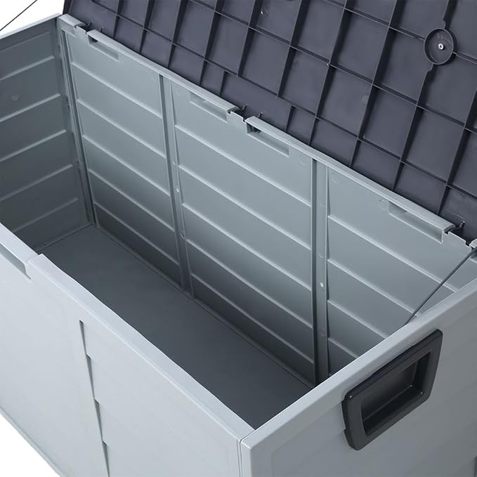Outdoor Deck Storage Box, Portable Resin Storage Bench with Wheels & Side Handles, Waterproof Patio Storage Container for Cushions, Garden Tools, Pool Supplies & Outdoor Accessories, Gray