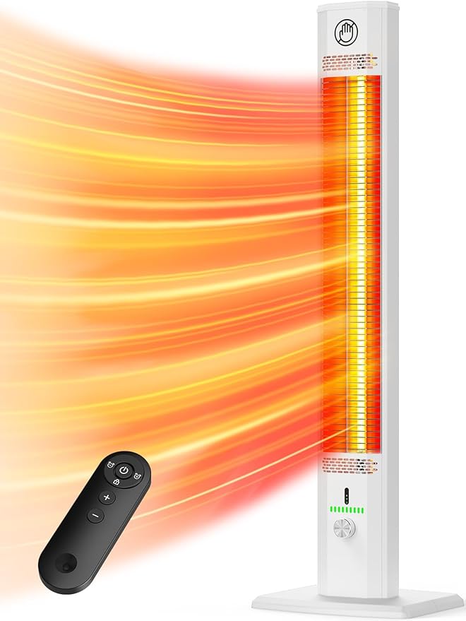 BALKO 42INCH Outdoor Heater, 9 Heat Levels & 540Min Timer, Child Safety Lock, IP65 Waterproof Garage Heater, 1500W Infrared Heating,Tip-Over & Overheat Protection, Patio Heaters for Outdoor Use Indoor