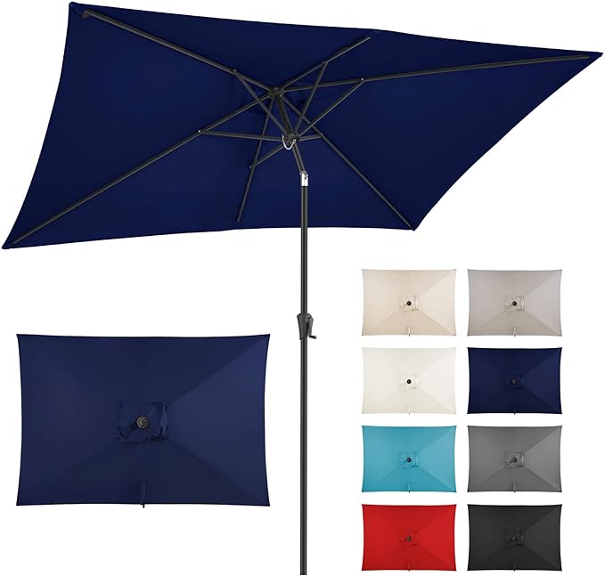 FLAME&SHADE 6.5 x 10 ft Rectangular Patio Umbrella with Push Button Tilt & Crank, Table Market Rectangle Rectangle Umbrella Outdoor for Yard, Pool, Garden, Porch(Navy Blue)