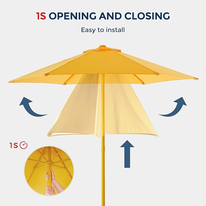 HOMSHADE 7.5ft Outdoor 1S Push-Up Patio Umbrella - Market Table Pool Deck Umbrella UPF50+ UV Protection with 6 Sturdy Ribs for Balcony, Garden, Lawn, Backyard (Light Yellow)