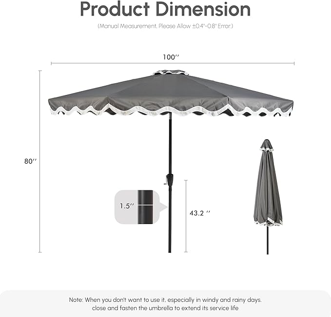 Weaxty 10FT Patio Umbrella, Trendy Color Scalloped Edge, UV-Resistant Canopy Outdoor Table Market Umbrella, Tilt Adjustment, Crank, Heavy-duty 8 Ribs for Backyard Poolside Deck Beach Lawn Backyard