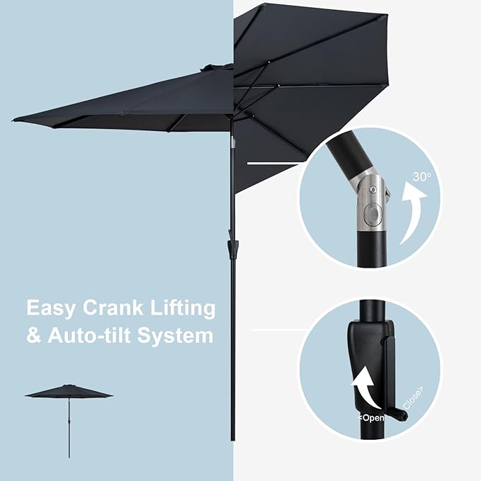 Tempera Striped Patio Umbrellas Outdoor Table Market Umbrellas with Crank & Pust Button Tilt|Auto-Tilt, 8 Steel Ribs, High Color-Fastness Canopy